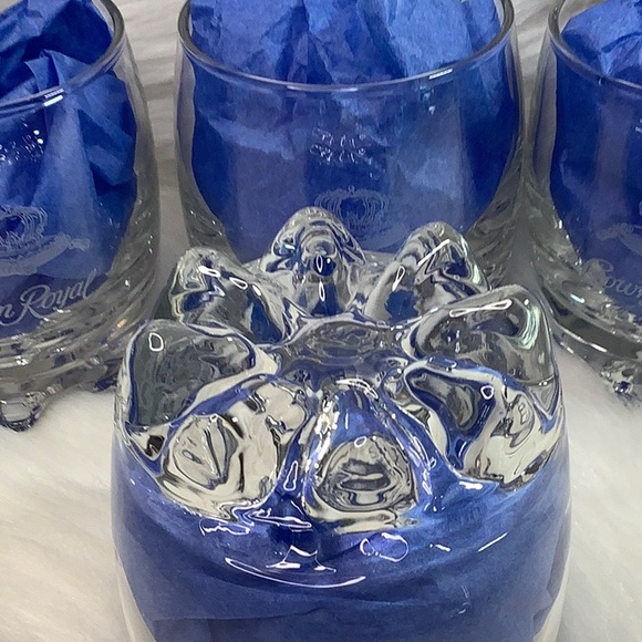 Crown Royal Set of 4 Etched Crystal Low Ball Rocks Glass Whiskey Glasses Barware - Picture 10 of 16